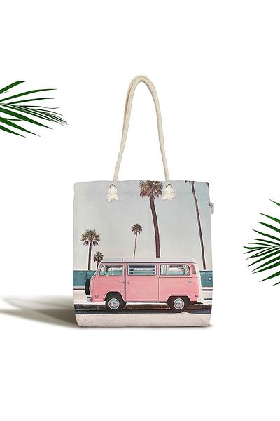 Realhomes Geantă de umăr din material textil cu fermoar special concepută pentru vehicul de camping retro autentic