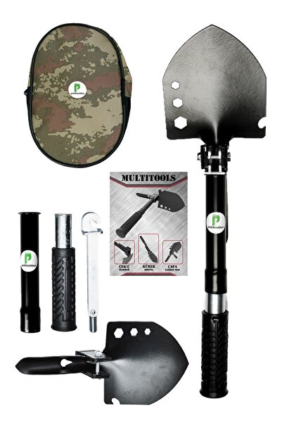 pratikoutdoor Kamp Küreği, Katlanır Multi Çelik Kürek, Çekiç, Çapa, Multitools Katlanır Kürek