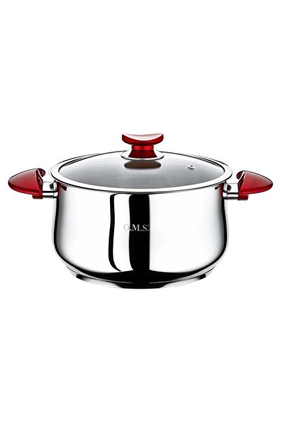 OMS 2038 2 Parça Paslanmaz Çelik Derin Tencere 26x16 Cm Kırmızı