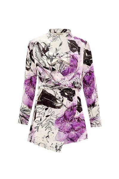 Urban Muse Kruvaze Elbise Büstiyer Ikili Takım – Mor Desenli