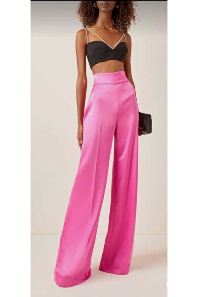by sedat design Kadın Fuşya Geniş Paça Saten Pantolon