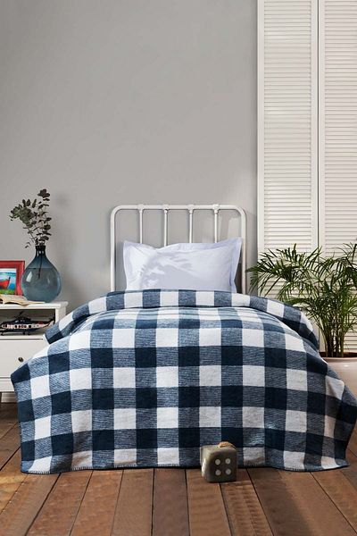 Karaca Home Petit Carre Indigo Single Cotton Blanket
