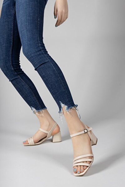 Riccon Béžové dámské sandály na podpatku0012355