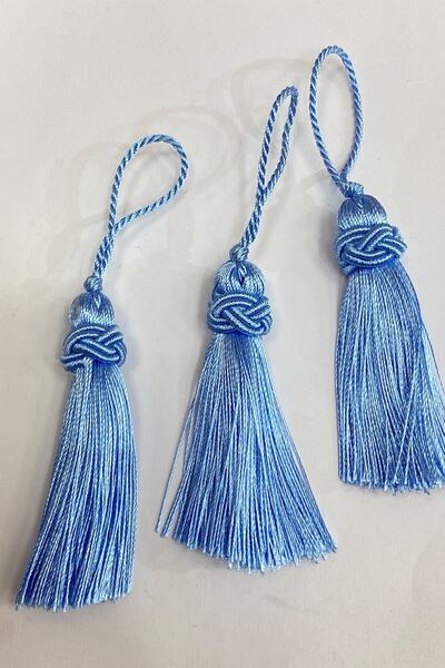 Hobigram Dekoratif Şerit Bebe Mavi Topuzlu Tekli Püskül 7 Cm 1 Adet – Diğer P...