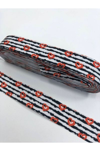 Hobigram Ριγέ κορδέλα Grosgrain με μοτίβο μικρής καρδιάς – Προσαρμοσμένο σχέδιο, αξεσουάρ, ποιοτική παραγωγή, λαμπερή στυλ