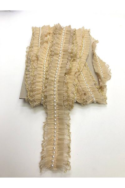 Hobigram Μπεζ Χρώμα Πέρλα Ruched Ruffle 3-4 cm – Διακοσμητική κορδέλα, Κομψό Σχέδιο, Γυναικείο Αξεσουάρ – Διακοσμητικό Σ