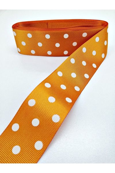 Hobigram Πορτοκαλί πουά Grosgrain Κορδέλα 4 εκ. 1 μέτρο – Κορδέλα, Κομψό Σχέδιο, Γυναικείο Αξεσουάρ – Κορδέλα