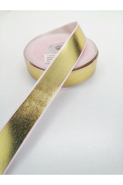 Hobigram Κίτρινη ροζ φύλλο τυπωμένη κορδέλα 2,5 cm 2 μέτρα – Κορδέλα, κομψό σχέδιο, γυναικείο αξεσουάρ – Κορδέλα –