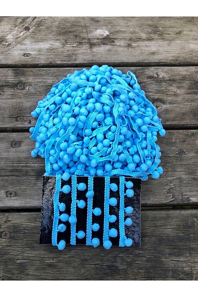 Hobigram Blue Stripe Pompom 5 Yards – Διακοσμητική κορδέλα, Κομψό Σχέδιο, Γυναικείο Αξεσουάρ – Διακοσμητική Κορδέλα