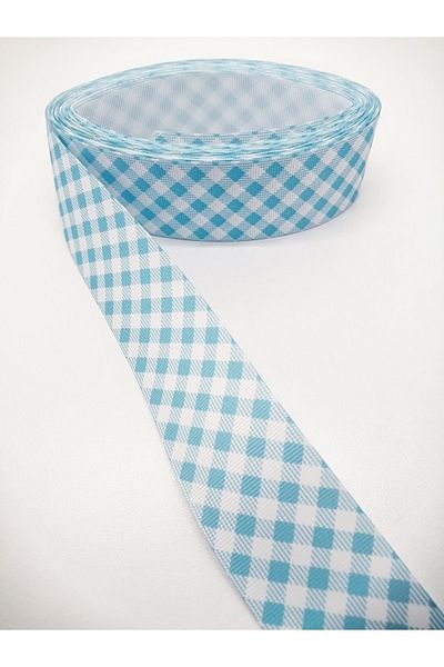 Hobigram Panglică Grosgrain în carouri albastru bebeluș 4 Cm 1 Metru – Panglică, Design Elegant, Accesoriu Femei – Panglică