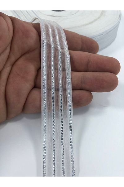 Hobigram Κορδέλα πάρτι 5 μέτρα Λευκή Ασημί Glitter Organza Κορδέλα – Διακοσμητική κορδέλα, Κομψό Σχέδιο – Διακοσμητικό