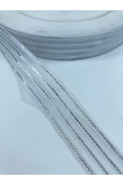 Hobigram Κορδέλα πάρτι 5 μέτρα Λευκή Ασημί Glitter Organza Κορδέλα – Διακοσμητική κορδέλα, Κομψό Σχέδιο – Διακοσμητικό