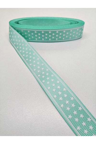Hobigram Water Green Starred Grosgrain Κορδέλα 2,5 cm 1 Meter – Κορδέλα, Κομψό Σχέδιο, Γυναικείο Αξεσουάρ – Κορδέλα