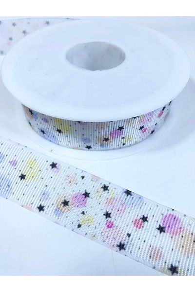 Hobigram White Little Star Pattern Grosgrain Ribbon