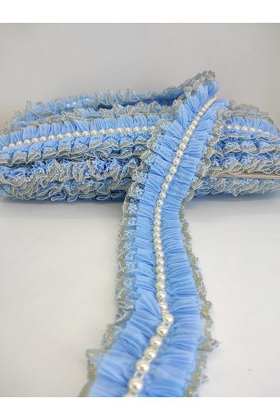 Hobigram Panglică cu volan cu perle cu sclipici albastre și galbene – Design special, accesoriu, producție de calitate, stil atrăgător – K