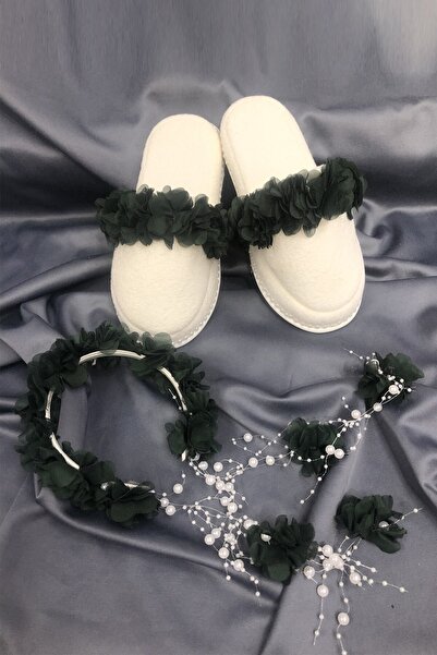 Hobigram Green Floral Maternity Slippers and Floral Crown – Maternity Set, Stylish Design, Women's Accessory – Maternity Set