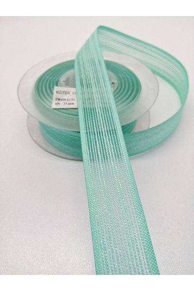Hobigram Panglică cu efect de in verde apă 2,5 cm 3 metri – Panglică, design elegant, accesoriu pentru femei – Panglică