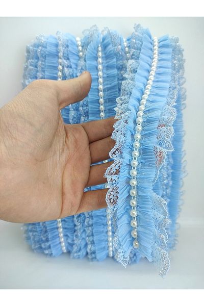 Hobigram Panglică cu volan cu perle cu sclipici argintiu albastru – Design special, accesoriu, producție de calitate, stil atrăgător