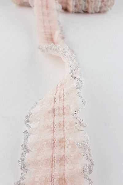 Hobigram Δαντέλα Assortment Powder Silver Glitter Ruched Pleat Ruffle – Διακοσμητική κορδέλα, Κομψό σχέδιο – Διακοσμητική κορδέλα