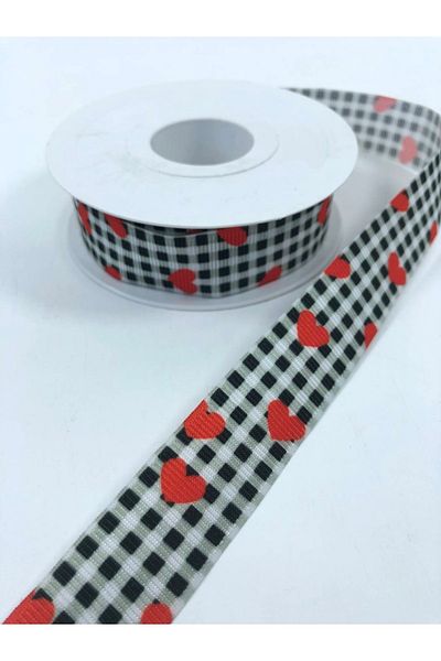 Hobigram Panglică grosgrain cu model de inimă în carouri – Design special, accesoriu, producție de calitate, stil atrăgător – Ku