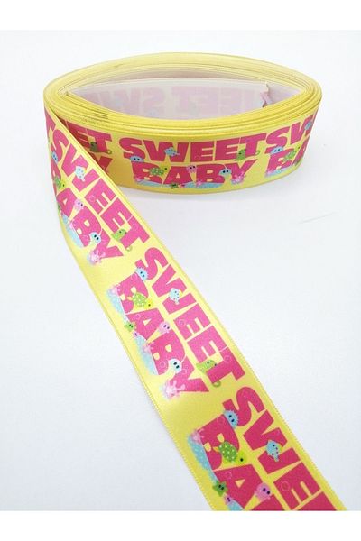 Hobigram Sweet Baby Written Satin Ribbon 4 cm 1 Meter – Κορδέλα, Κομψό Σχέδιο, Γυναικείο Αξεσουάρ – Κορδέλα