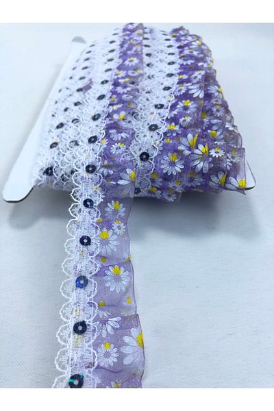 Hobigram Lilac Sequin Ruffle Ribbon – Ειδικό Σχέδιο, Αξεσουάρ, Ποιοτική Παραγωγή, Εντυπωσιακό Στυλ – Διακοσμητική Κορδέλα