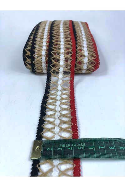 Hobigram شريط زخرفي مفصل باللون الأحمر والأبيض والأسود - شريط زخرفي، تصميم أنيق، إكسسوار نسائي -