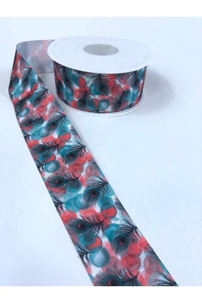 Hobigram Πολύχρωμο μοτίβο με πούπουλα Grosgrain Κορδέλα Πλάτος 4 cm – Κορδέλα, Κομψό Σχέδιο, Γυναικείο Αξεσουάρ – Κορδέλα