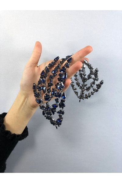 Hobigram Accesoriu de păr model Zelen cu două fețe albastru bleumarin Coroana de mireasă – Coroană, piatră de cristal, model elegant – Coroană