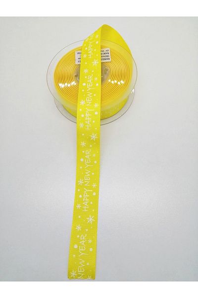 Hobigram Κίτρινη Κορδέλα Happy New Year Grosgrain 2,5 cm 1 Meter – Κορδέλα, Κομψό Σχέδιο, Γυναικείο Αξεσουάρ – Κορδέλα