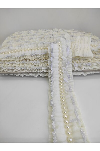 Hobigram Κρεμ Ασημί Glitter Pearl Ruffle Κορδέλα – Ειδικό Σχέδιο, Αξεσουάρ, Ποιοτική Παραγωγή, Εντυπωσιακό Στυλ –