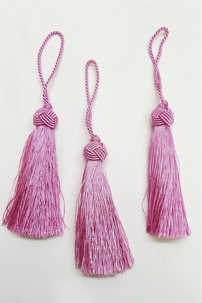 Hobigram Single Tassel with Pink Bun 12cm 1 Piece – Decorative Ribbon, Stylish Design, Women's Accessory – Decorative