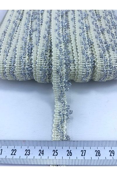 Hobigram 5 metri de panglică decorativă cu margine argintie crem pentru ornamentarea marginilor de ambalare – panglică decorativă