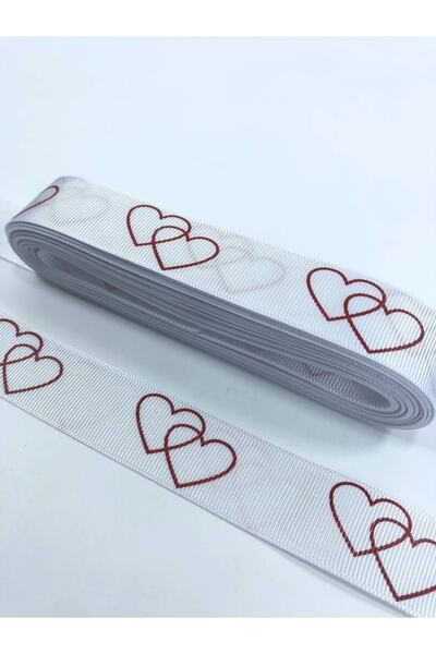 Hobigram Κόκκινη κορδέλα Grosgrain με μοτίβο δύο καρδιών Η τιμή είναι για 1 μέτρο – Κορδέλα, κομψό σχέδιο, γυναικείο αξεσουάρ