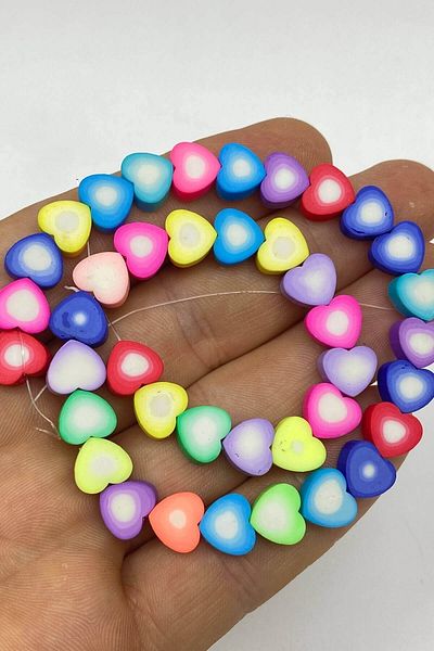 Hobigram Πολύχρωμες χάντρες Fimo με μοτίβο καρδιάς – Ειδικό σχέδιο, αξεσουάρ, ποιοτική παραγωγή, λαμπερό στυλ – χάντρες