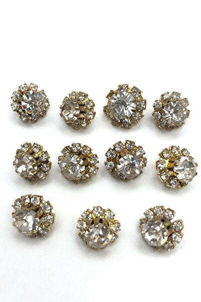 Hobigram Altın Sarısı Papatya Desen Taşlı Abiye Düğme – Düğme