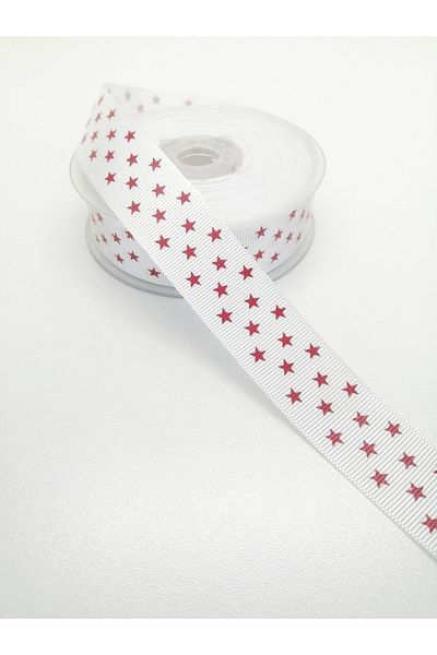 Hobigram Κόκκινη Λευκή Αστέρια Grosgrain Κορδέλα 2,5 cm 1 μέτρο – Κορδέλα, Κομψό Σχέδιο, Γυναικείο Αξεσουάρ