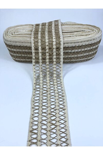 Hobigram Krem Hasır Dört Şerit Çapraz Detaylı Geniş Dekoratif Şerit – Dekorat...