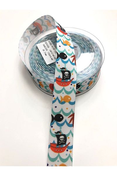 Hobigram Panglică Grosgrain cu Motiv Pește 2,5 Cm – Panglică, Design Elegant, Accesoriu Femei – Panglică