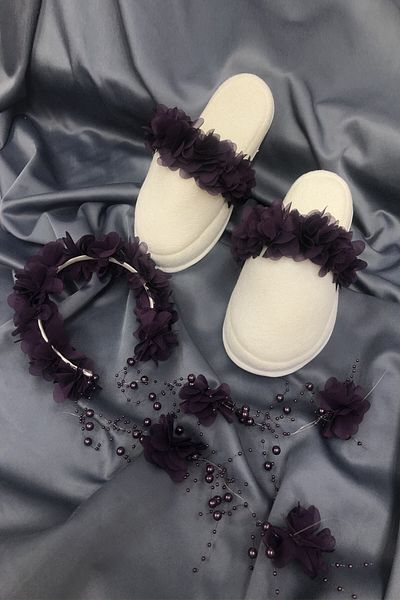 Hobigram Purple Floral Maternity Slippers and Floral Crown – Special Design, Accessory, Quality Production, Eye-Catching Style