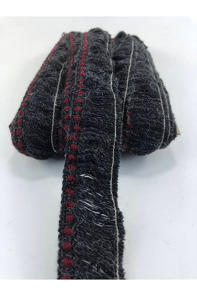 Hobigram Μαύρη μπορντό λεπτομερής φούντα Orlon Fringe Ribbon – Διακοσμητική κορδέλα, Κομψό Σχέδιο, Γυναικείο Αξεσουάρ – Deko