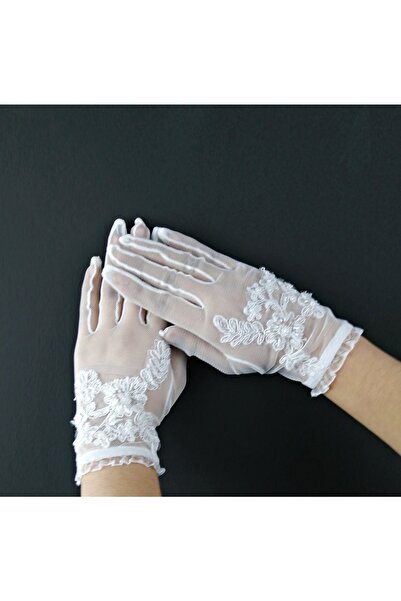 Hobigram Beyaz Boncuk Işlemeli Gelin Eldiveni – Özel Tasarım, Aksesuar, Kalit...