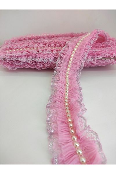 Hobigram Ροζ Ασημί Glitter Pearl Ruffle Κορδέλα – Ειδικό Σχέδιο, Αξεσουάρ, Ποιοτική Παραγωγή, Εντυπωσιακό Στυλ –