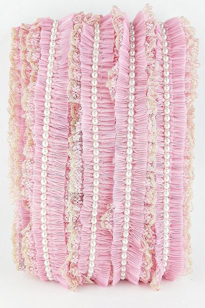 Hobigram Δαντέλα Ποικιλία Ροζ Κίτρινο Πέρλα Glitter Lace Pleat Ruffle – Διακοσμητική κορδέλα, Κομψό Σχέδιο – Διακόσμηση