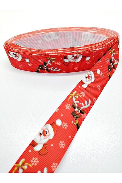 Hobigram Κόκκινο ελάφι Άγιος Βασίλης με μοτίβο Grosgrain κορδέλα 2,5 cm 2 μέτρα – Κορδέλα, κομψό σχέδιο – Κορδέλα –