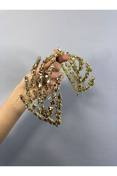 Hobigram Accesoriu de păr model Zelen cu două fețe de culoare miere Coroana de mireasă – Coroană, piatră de cristal, model elegant – Coroană