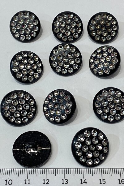 Hobigram Siyah Gümüş Plastik Taşlı Düğme 1 Paket 10 Adet – Düğme