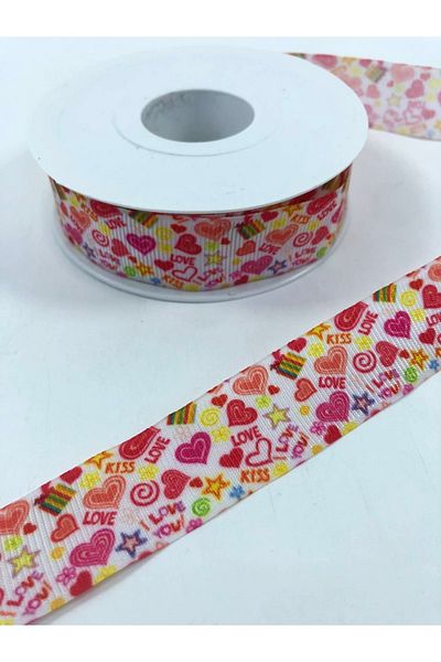 Hobigram Πολύχρωμη κορδέλα Grosgrain με μοτίβο μικρής καρδιάς – Προσαρμοσμένο σχέδιο, αξεσουάρ, ποιοτική παραγωγή, εντυπωσιακό στυλ
