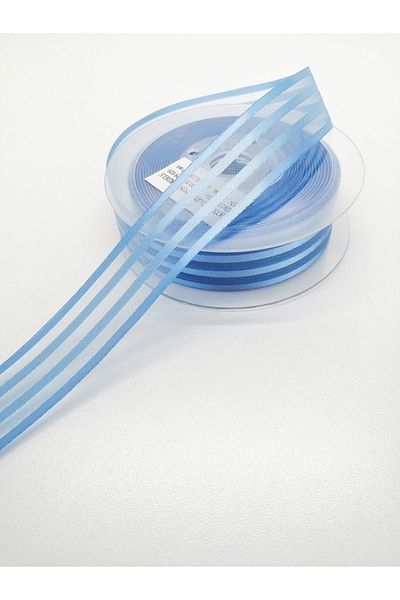 Hobigram Panglică din șifon cu dungi din satin albastru 2,5 cm 2 metri – panglică, design elegant, accesoriu pentru femei