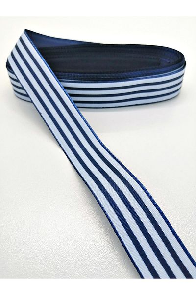 Hobigram Panglică Tafta în dungi albastre albe 2,5 cm 1 metru – Panglică, design elegant, accesoriu pentru femei